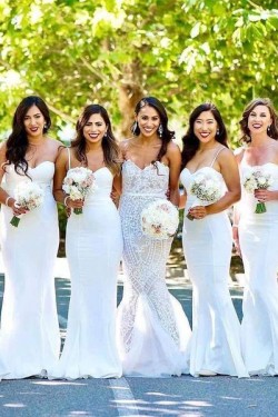 Long White Mermaid Spaghetti Straps Bridesmaid Dresses 902280