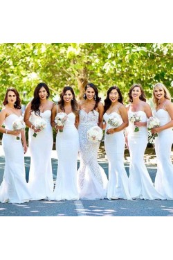 Long White Mermaid Spaghetti Straps Bridesmaid Dresses 902280