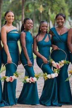 Long Blue Mermaid Floor Length Bridesmaid Dresses 902286
