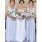 Long Blue Chiffon V Neck Floor Length Bridesmaid Dresses 902287