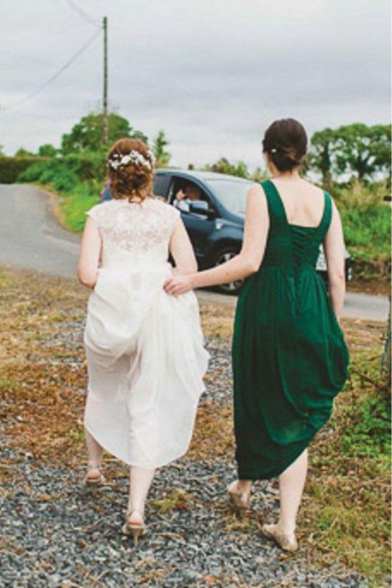 Long Green Chiffon V Neck Bridesmaid Dresses 902289