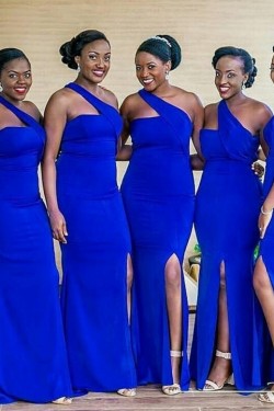 Long Royal Blue One Shoulder Bridesmaid Dresses 902291