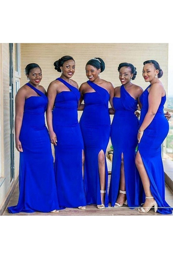 Long Royal Blue One Shoulder Bridesmaid Dresses 902291