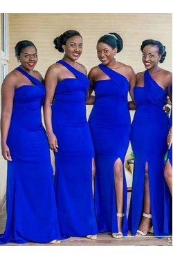 Long Royal Blue One Shoulder Bridesmaid Dresses 902291