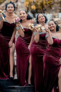 Long Beaded Off the Shoulder Bridesmaid Dresses 902293