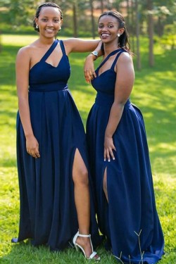 Long One Shoulder Floor Length Bridesmaid Dresses 902297