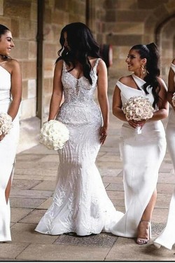 Long White One Shoulder Bridesmaid Dresses 902299
