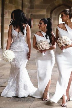 Long White One Shoulder Bridesmaid Dresses 902299