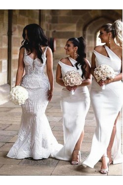 Long White One Shoulder Bridesmaid Dresses 902299