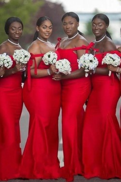 Long Red Mermaid Floor Length Bridesmaid Dresses 902301
