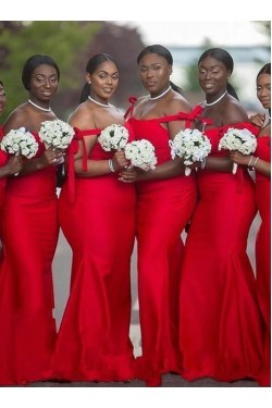 Long Red Mermaid Floor Length Bridesmaid Dresses 902301