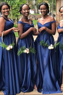 Long Royal Blue Off the Shoulder Bridesmaid Dresses 902304