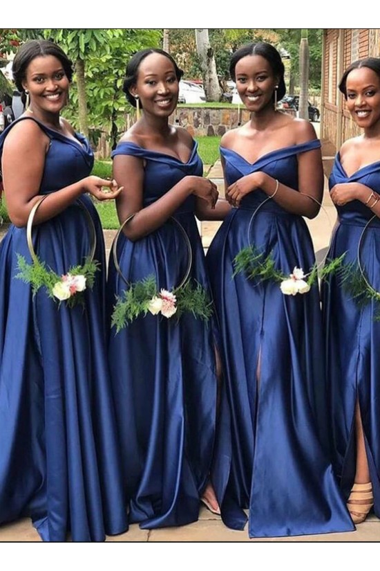 Long Royal Blue Off the Shoulder Bridesmaid Dresses 902304