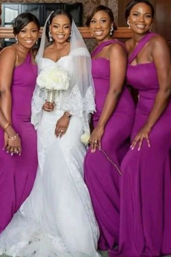 Long Purple One Shoulder Mermaid Bridesmaid Dresses 902307