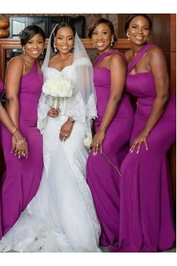 Long Purple One Shoulder Mermaid Bridesmaid Dresses 902307
