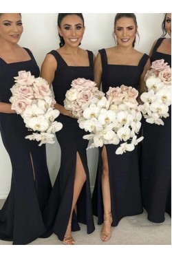 Long Black Mermaid Floor Length Bridesmaid Dresses 902308