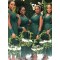 Long Green Tulle Lace V Neck Tea Length Bridesmaid Dresses with Long Sleeves 902315