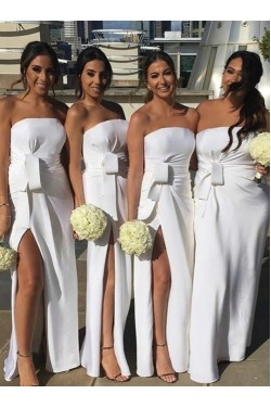 Long White Strapless Sheath Bridesmaid Dresses 902316