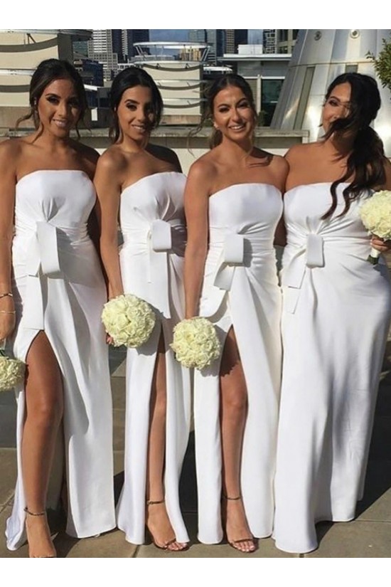Long White Strapless Sheath Bridesmaid Dresses 902316 Long White Strapless Sheath Bridesmaid Dresses 902316