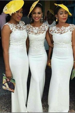 Long White Mermaid Lace Bridesmaid Dresses 902317