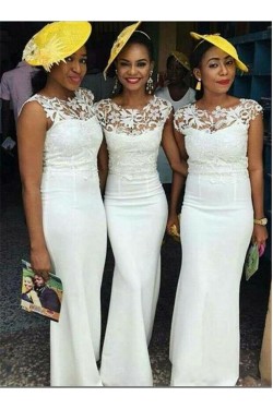 Long White Mermaid Lace Bridesmaid Dresses 902317