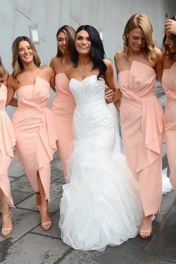 Short Pink Strapless Bridesmaid Dresses 902319