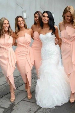 Short Pink Strapless Bridesmaid Dresses 902319