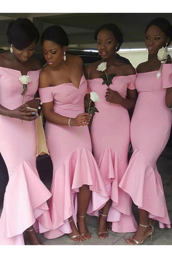 Mermaid Long Pink off the Shoulder Bridesmaid Dresses 902320