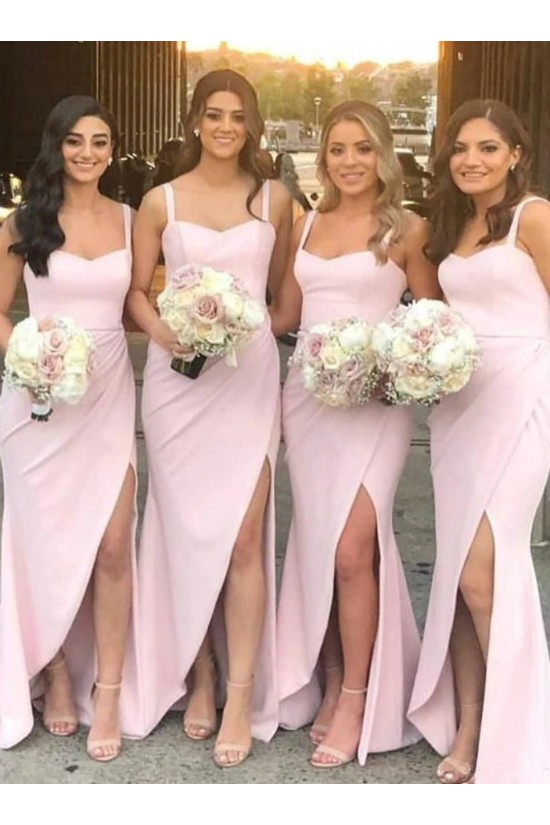 Long Pink Spaghetti Straps Bridesmaid Dresses 902321