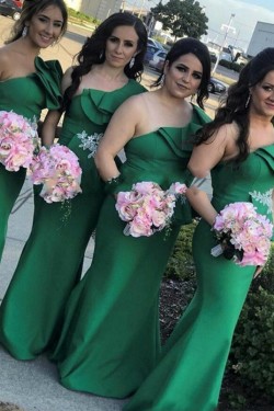 Long Green Mermaid One Shoulder Bridesmaid Dresses 902322