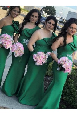 Long Green Mermaid One Shoulder Bridesmaid Dresses 902322