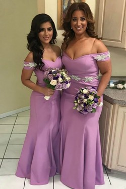 Long Mermaid Off the Shoulder Floor Length Bridesmaid Dresses 902325
