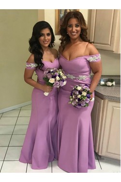 Long Mermaid Off the Shoulder Floor Length Bridesmaid Dresses 902325