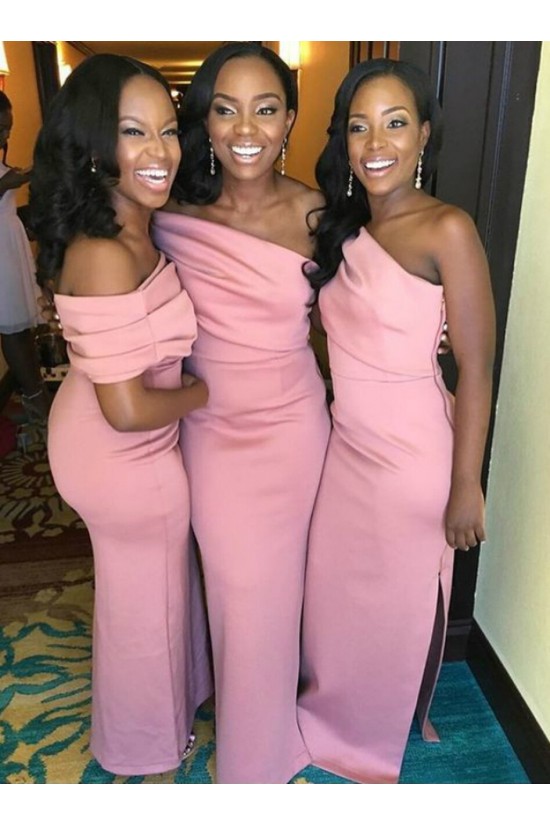 Long Pink One Shoulder Bridesmaid Dresses 902327