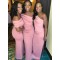Long Pink One Shoulder Bridesmaid Dresses 902327