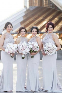 Long Mermaid Lace High Neck Bridesmaid Dresses 902329