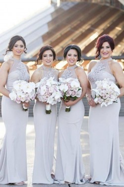 Long Mermaid Lace High Neck Bridesmaid Dresses 902329