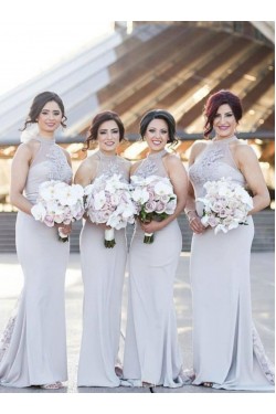 Long Mermaid Lace High Neck Bridesmaid Dresses 902329