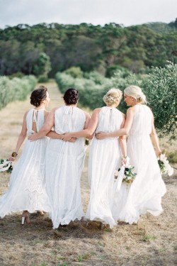 Long White Lace Floor Length Bridesmaid Dresses 902332