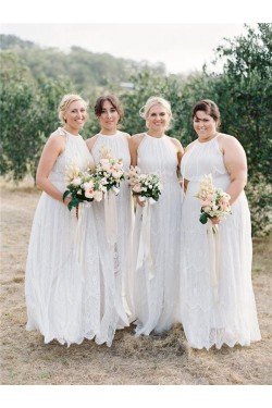 Long White Lace Floor Length Bridesmaid Dresses 902332