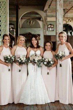 Long Pink Sheath/Column Floor Length Bridesmaid Dresses 902333