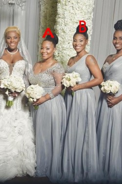 A-Line Long Chiffon Beaded Plus Size Bridesmaid Dresses 902335