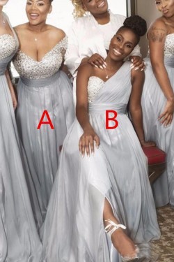 A-Line Long Chiffon Beaded Plus Size Bridesmaid Dresses 902335