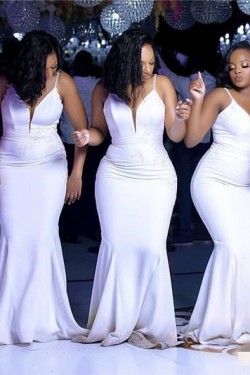 Long White Mermaid Spaghetti Straps Bridesmaid Dresses 902337