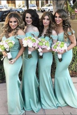 Long Mermaid Off the Shoulder Lace Bridesmaid Dresses 902340