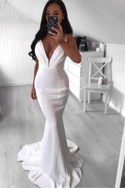 Long White Mermaid Spaghetti Straps Bridesmaid Dresses 902341