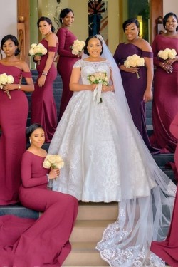 Long Mermaid Floor Length Bridesmaid Dresses with Sleeve 902343