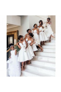 Short White Spaghetti Straps Beaded Bridesmaid Dresses 902345