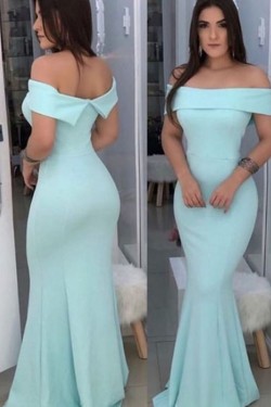 Long Blue Mermaid Off the Shoulder Bridesmaid Dresses 902351