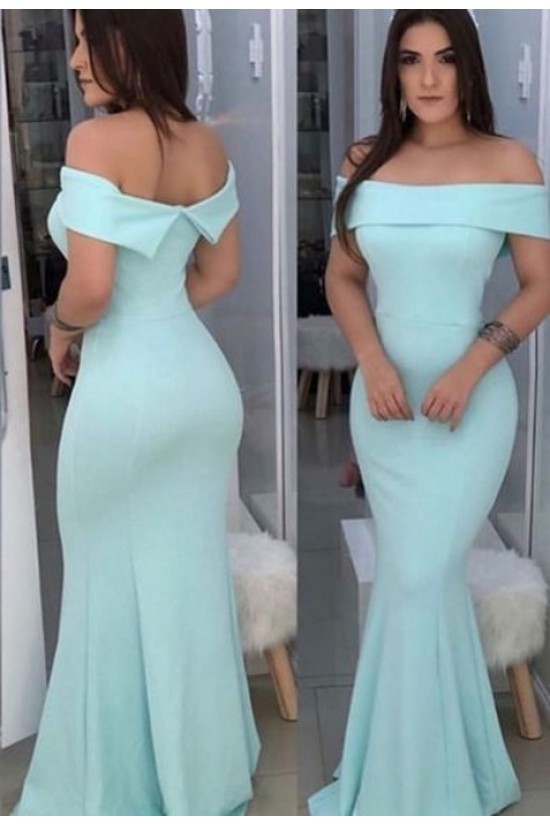 Long Blue Mermaid Off the Shoulder Bridesmaid Dresses 902351